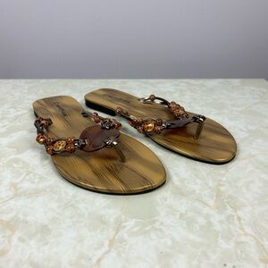 River Island BrownThong Beaded Flip Flop Size 10